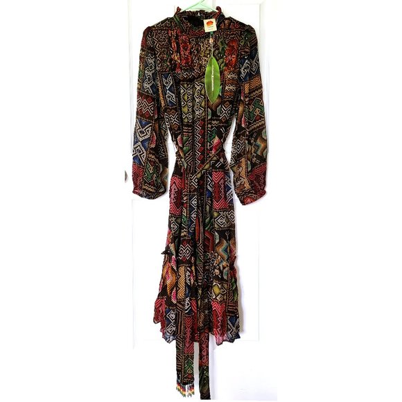 Farm Rio Rauti Tiered Midi Dress Ethnic Patchwork Pattern NWT MEDIUM - Picture 7 of 7